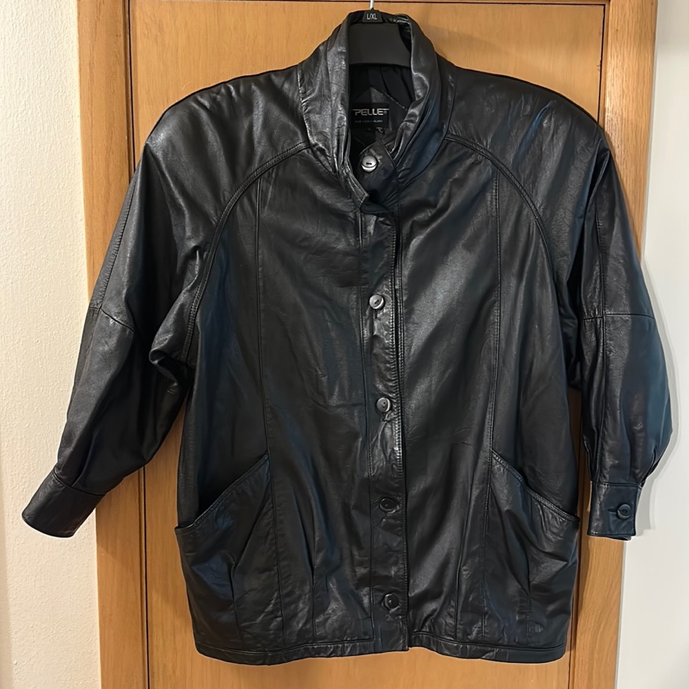 Pelle Women’s Vintage Leather Button Front Jacket Black Size Large